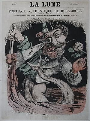 "ROCAMBOLE (NAPOLÉON III) par André GILL" Caricature originale entoilée 1867