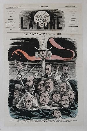 "LE CORSAIRE par André GILL" Couverture originale entoilée LA LUNE 24/11/1867