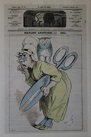 "MADAME ANASTASIE par André GILL" Couverture originale entoilée L'ECLIPSE 19/07/1874