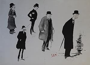 "SEM : Mrs DONNADIEU, GOURJON, Henri ESTRANGIN" Litho originale entoilée 1899