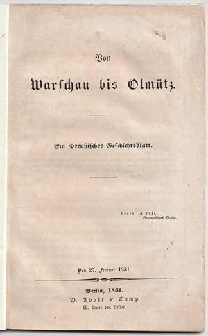 Image du vendeur pour Von Warschau nach Olmtz. Ein Preuisches Geschichtsblatt. mis en vente par Antiquariat Dennis R. Plummer