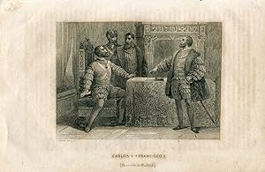 Carlos v y Francisco I tratado de Madrid grabado y dibujado por Lechard
