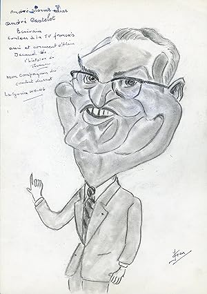 "André CASTELOT" Caricature originale de J. GEN (Dessin au crayon)
