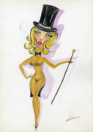 "Marlène DIETRICH" Caricature originale de J. GEN (Dessin au crayon aquarellé)