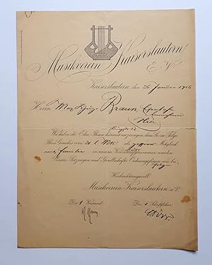 Musikverein Kaiserslautern - Original-Urkunde über die Aufnahme in den Verein, 1906