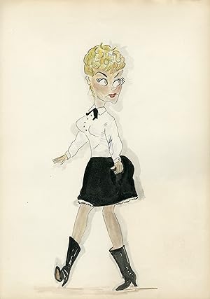 "Lucille BALL" Caricature originale de J. GEN (Dessin au crayon aquarellé)