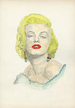 "Marilyn MONROE" Caricature originale de J. GEN (Dessin au crayon aquarellé)