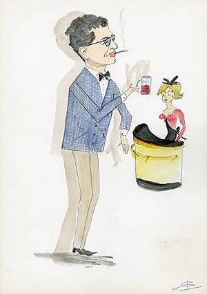 "Darry COWL" Caricature originale de J. GEN (Dessin au crayon aquarellé)