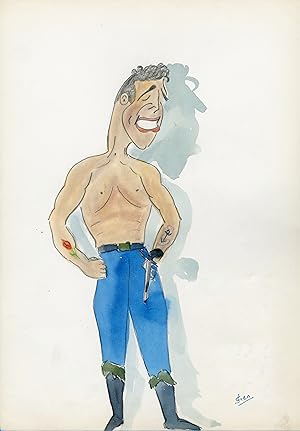 "Burt LANCASTER" Caricature originale de J. GEN (Dessin au crayon aquarellé)