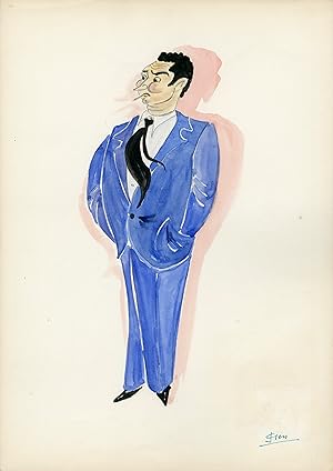 "Pierre BRASSEUR" Caricature originale de J. GEN (Dessin au crayon aquarellé)