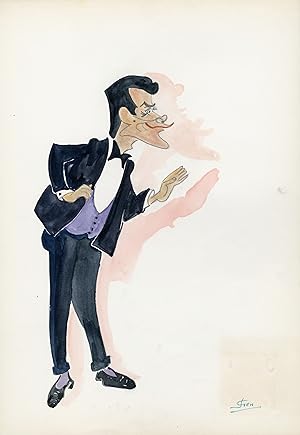 "Robert LAMOUREUX" Caricature originale de J. GEN (Dessin au crayon aquarellé)