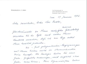 Zwei Briefe von Hermann Josef Abs an den Verleger Wolf Jobst Siedler. (Zwei Briefe im Umfeld des ...