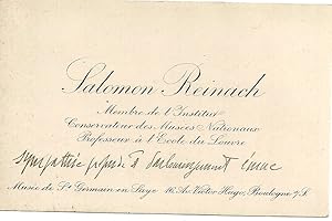 Carte de visite de Salomon Reinach, Membre de lInstitut, conservateur des des Musées Nationaux. ...