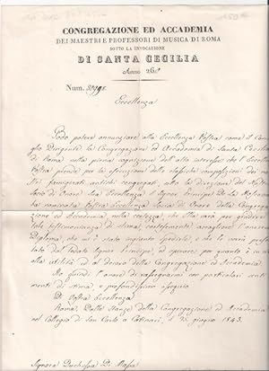 Lettre autographe signée en italien de Pellegrino Rossi a entête de Congregazione Ed Accademia Na...