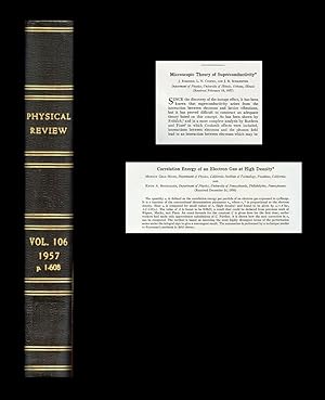 Image du vendeur pour Microscopic Theory of Superconductivity (Bardeen, Cooper, Schrieffer pp. 162-164) WITH Correlation Energy of an Electron Gas at High Density (Gell-Mann, Brueckner pp. 364-369) WITH Specific Heat of a Degenerate Electron Gas at High Density (Gell-Mann, pp. 369-372) in Physical Review 106, 1957 mis en vente par Atticus Rare Books