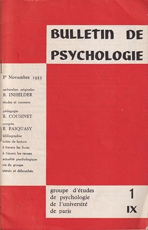 Image du vendeur pour Bulletin de Psychologie - Tome IX - N 1 mis en vente par PRISCA