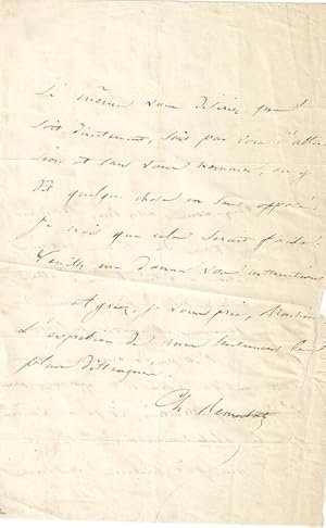 Lettre autographe signée Charles Remusat au sujet dune élection d'alsace.