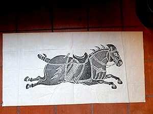 Flüchtendes Pferd, von fünf Pfeilen getroffen, gedruckt auf feinem Seidenpapier. Nicht signiert u...