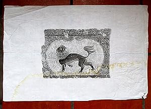 Löwe in einem Zierrahmen, gedruckt auf feinem Seidenpapier. Nicht signiert und undatiert
