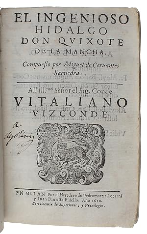 Bild des Verkufers fr El Ingenioso Hidalgo Don Quixote de la Mancha. - [THE FIRST 'DON QUIXOTE' TO BE PRINTED IN ITALY] zum Verkauf von Lynge & Sn ILAB-ABF