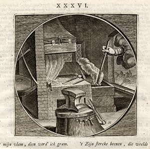 Antique Print-PROVERB-SMITHY-STEAM-IRON-Jacob Cats-1655