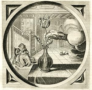 Antique Satire Print-TULIP-WOMAN-DEATH-WIDOW-Cats-1655