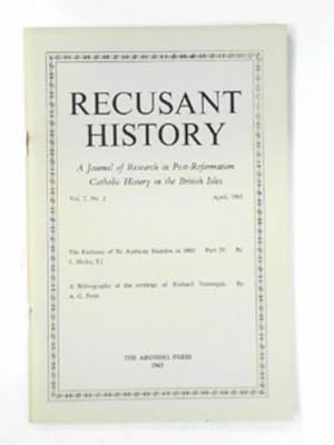 Imagen del vendedor de Recusant History; a journal of research in post-reformation Catholic history in the British Isles; vol 7 no 2; April 1963 a la venta por Cotswold Internet Books