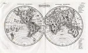 Antique Map-WORLD MAP-2 HEMISPHERES-ETHNIC-Czech-1844