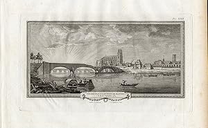 Antique Print-Pl.XXII-RIVER BOAT-BRIDGE-SEINE-MANTES-CHURCH-Perronet-1782
