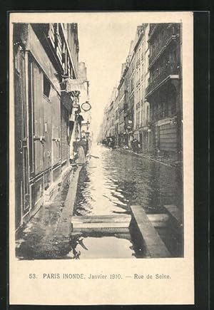 Carte postale Paris, Les Inondations, Janvier 1910, Rue de Seine, inondation