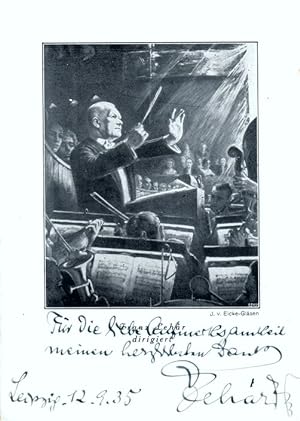 Komponist (1870-1948). Eigenh. Widmung mit U. u. eigenh. Ort u. Dat. auf einer Bildpostkarte.