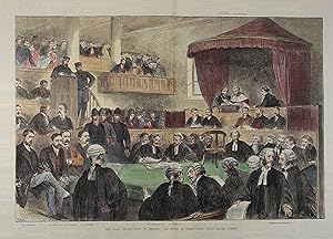 The State Prosecutions in Ireland: The Scene in Green-Street Court House, Dublin. Kolorierter Hol...