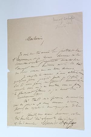 Lettre autographe signée : "Je viens de terminer le portrait de l'Empereur [Napoléon III]"