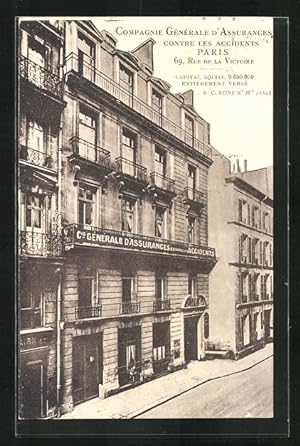 Carte postale Paris, Compagnie Générale d`Assurance contre les Accidents, 69, Rue de la Victoire