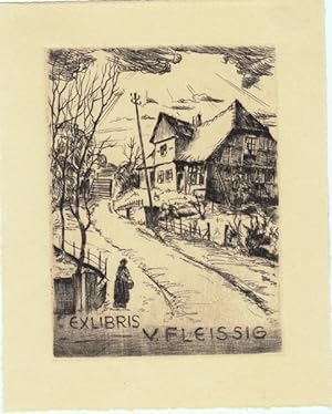 Bild des Verkufers fr Exlibris V. Fleissig. Haus an Strae. zum Verkauf von Antiquariat  Braun