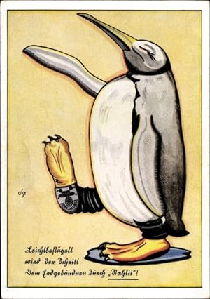 Künstler Ansichtskarte / Postkarte Pinguin, Reklame für Stahlit Gummiabsätze