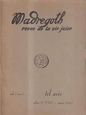 Bild des Verkufers fr Madregoth revue de la vie juive vol. 1 n. 1 zum Verkauf von Librodifaccia
