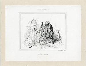 "LÉPREUX" Gravure originale par GAITT d'après DECAMPS entoilée (1840)