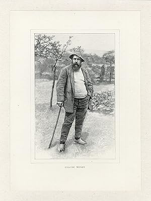 "Claude MONET dans son jardin à Giverny en 1889" Photogravure originale entoilée