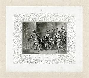 "ASSASSINAT DE HENRI IV" Gravure entoilée DEMORAINE (19ème)