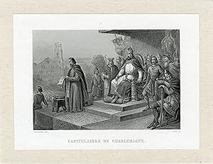 "CAPITULAIRES DE CHARLEMAGNE" Gravure originale entoilée CHARPENTIER (19ème)