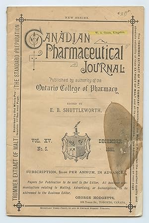 Bild des Verkufers fr Canadian Pharmaceutical Journal, December 1881 zum Verkauf von Attic Books (ABAC, ILAB)