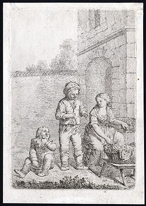 Antique Master Print-CHILDREN-FOOD-BASKET-BARREL-TREAT-Franz Karl Zoller-1797