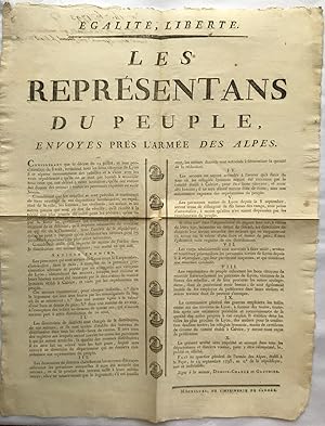 Lyons Proclamation to achieve order in revolutionary France - Egalite, Liberte. Les Representans ...