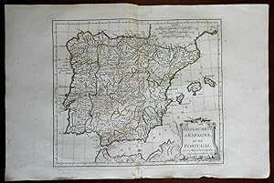 Europe Iberia Kingdoms of Spain & Portugal 1780 Vaugondy engraved map