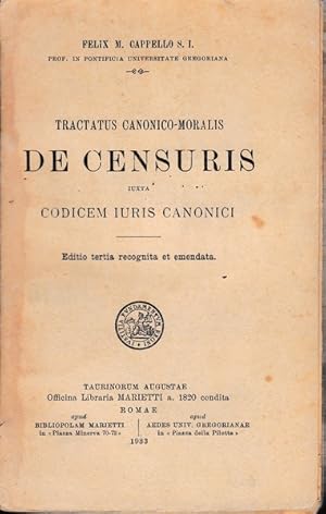 Immagine del venditore per De Censuris. Iuxta codicem iuris canonici venduto da librisaggi