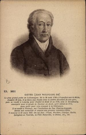 Bild des Verkufers fr Knstler Ansichtskarte / Postkarte Johann Wolfgang von Goethe, Deutscher Dichter zum Verkauf von akpool GmbH