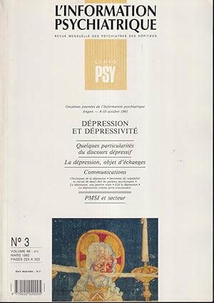 Seller image for L'Information Psychiatrique. - Revue mensuelle des Psychiatres des Hpitaux. - Volume 68 - N 3 - Dpression et dpressivit. for sale by PRISCA