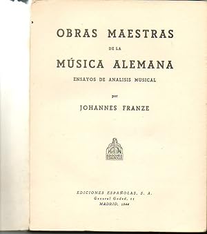 Immagine del venditore per OBRAS MAESTRAS DE LA MUSICA ALEMANA. ENSAYOS DE ANALISIS MUSICAL. venduto da Librera Javier Fernndez