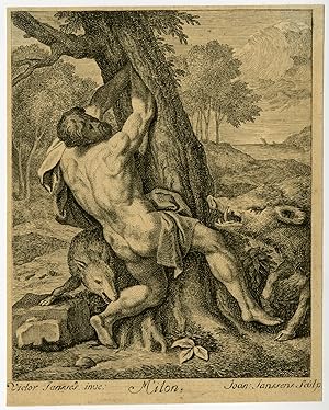 Rare Antique Print-ANCIENT HISTORY-MILO OF CROTON-WRESTLER-Janssens-ca. 1700